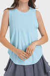 PACK264705-P4-1, Light Blue Mesh Patchwork Split Loose Sports Tank Top