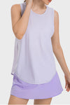 PACK264705-P708-1, Orchid Petal Mesh Patchwork Split Loose Sports Tank Top