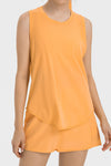 PACK264705-P3014-1, Grapefruit Orange Mesh Patchwork Split Loose Sports Tank Top