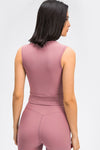 PACK264706-P8010-1, Rose Tan Sleeveless Textured Wrapped Crop Workout Top