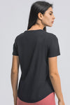 PACK264707-P2-1, Black Solid Short Sleeve Cueved Hem Athleisure Top