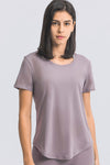 PACK264707-P308-1, Valerian Solid Short Sleeve Cueved Hem Athleisure Top