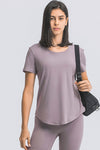 PACK264707-P308-1, Valerian Solid Short Sleeve Cueved Hem Athleisure Top