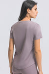 PACK264707-P308-1, Valerian Solid Short Sleeve Cueved Hem Athleisure Top