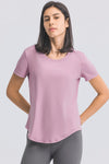 PACK264707-P708-1, Orchid Petal Solid Short Sleeve Cueved Hem Athleisure Top