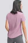 PACK264707-P708-1, Orchid Petal Solid Short Sleeve Cueved Hem Athleisure Top