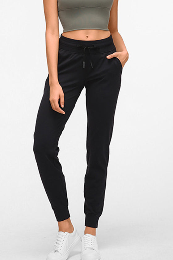 PACK265480-P2-1, Black Pocketed Drawstring High Waist Active Joggers