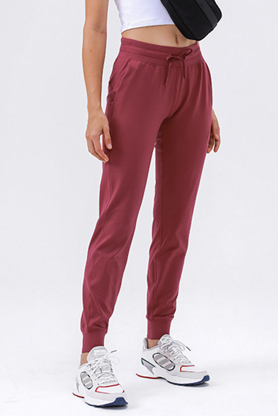 PACK265480-P303-1, Mineral Red Pocketed Drawstring High Waist Active Joggers