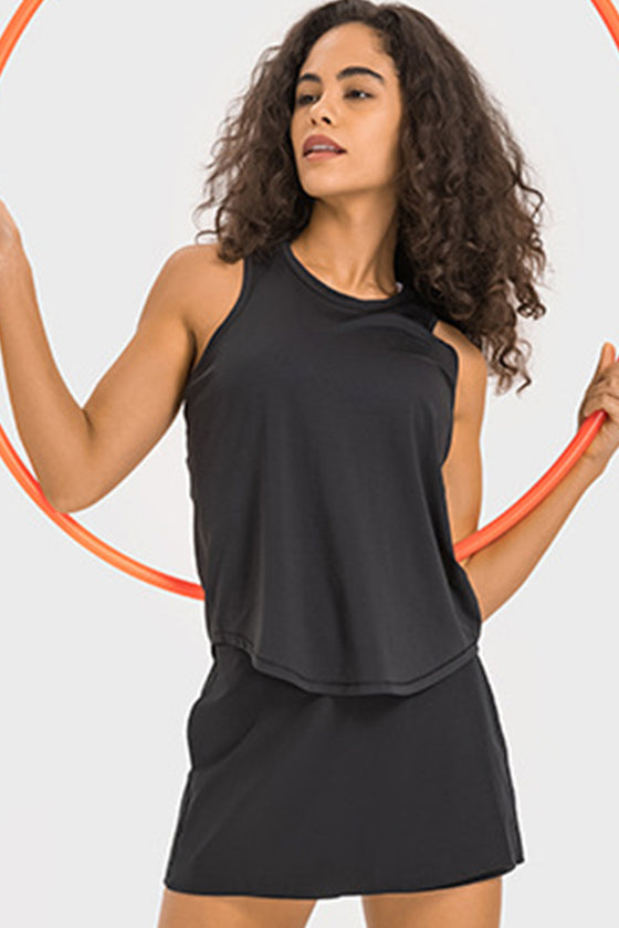 PACK265482-P2-1, Black Multi Pockets Elastic High Waist Yoga Skorts