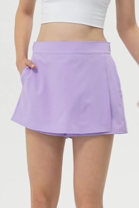 PACK265482-P708-1, Orchid Petal Multi Pockets Elastic High Waist Yoga Skorts
