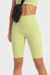 PACK265484-P709-1, Spinach Green Solid Color Ribbed High Waist Sports Active Shorts