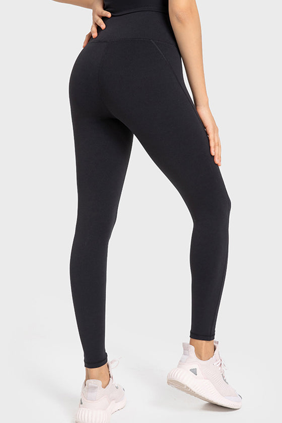 PACK265485-P2-1, Black Solid Color High Waist Tummy Control Active Leggings