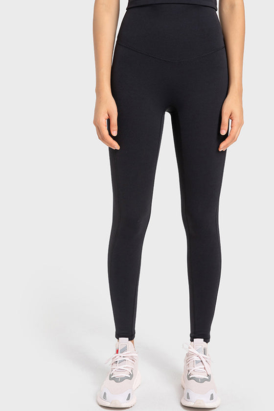 PACK265485-P2-1, Black Solid Color High Waist Tummy Control Active Leggings