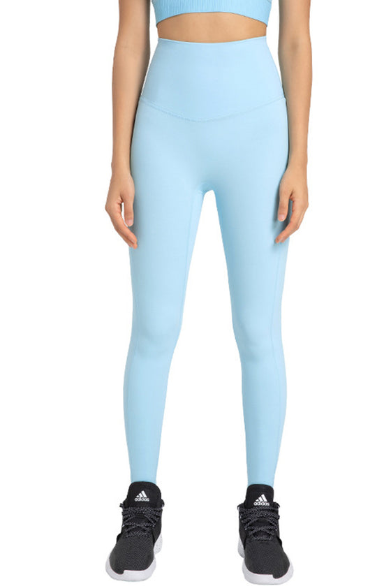 PACK265485-P4-1, Light Blue Solid Color High Waist Tummy Control Active Leggings