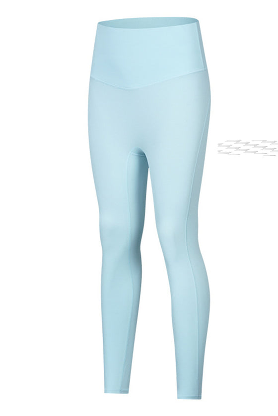 PACK265485-P4-1, Light Blue Solid Color High Waist Tummy Control Active Leggings