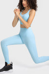 PACK265485-P4-1, Light Blue Solid Color High Waist Tummy Control Active Leggings