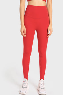  PACK265485-P103-1, Tomato Red Solid Color High Waist Tummy Control Active Leggings