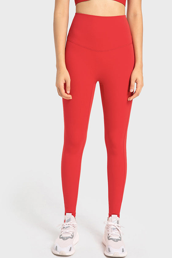 PACK265485-P103-1, Tomato Red Solid Color High Waist Tummy Control Active Leggings