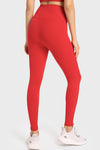 PACK265485-P103-1, Tomato Red Solid Color High Waist Tummy Control Active Leggings