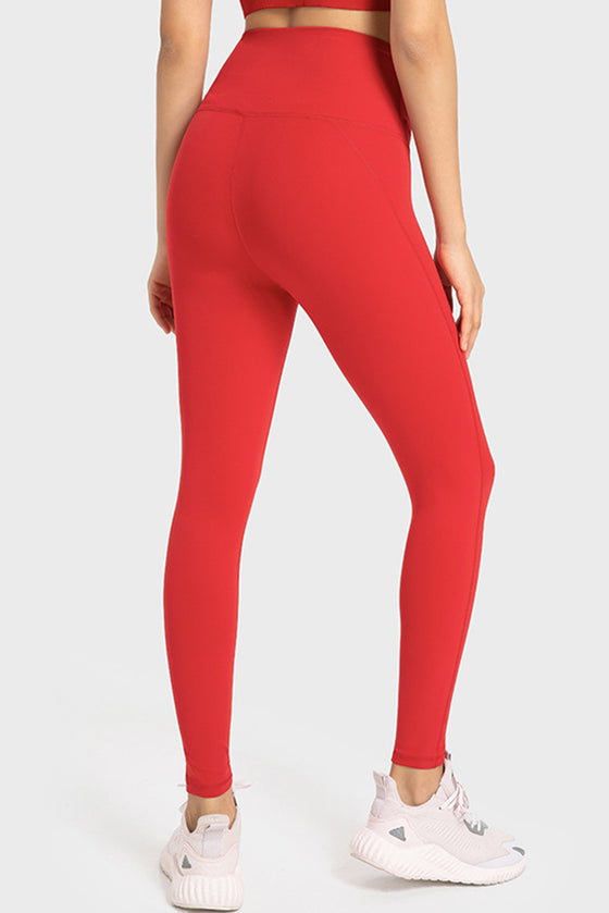 PACK265485-P103-1, Tomato Red Solid Color High Waist Tummy Control Active Leggings