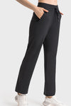 PACK265486-P2-1, Black Lace-up Waist Straight Leg Workout Pants