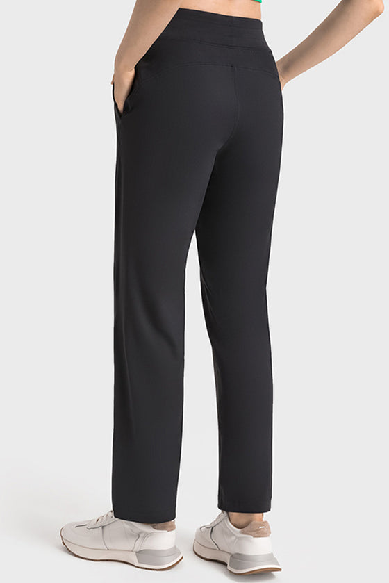 PACK265486-P2-1, Black Lace-up Waist Straight Leg Workout Pants