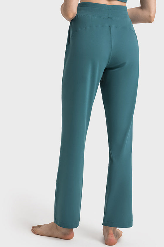 PACK265486-P1709-1, Sea Green Lace-up Waist Straight Leg Workout Pants