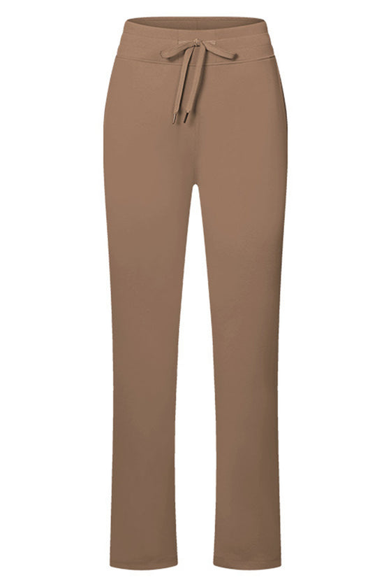 PACK265486-P2017-1, Chestnut Lace-up Waist Straight Leg Workout Pants