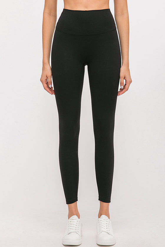 PACK265487-P2-1, Black Solid Color Double Sided Brushed Fitness Active Leggings