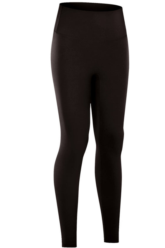 PACK265487-P2-1, Black Solid Color Double Sided Brushed Fitness Active Leggings