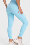 PACK265487-P4-1, Light Blue Solid Color Double Sided Brushed Fitness Active Leggings