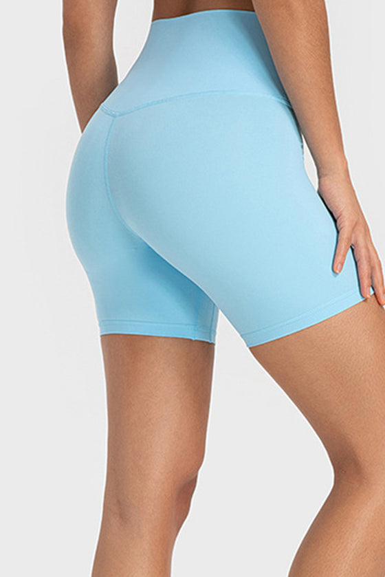 PACK265491-P4-1, Light Blue High Waist Tummy Control Waistband Active Shorts