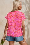 PACK25126630-P1020-1, Pink Leopard V Neck Short Sleeve Blouse