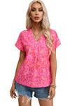 PACK25126630-P1020-1, Pink Leopard V Neck Short Sleeve Blouse