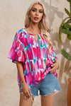 PACK25126206-P620-1, Rose Abstract Brushwork Print Buttoned V Neck Blouse