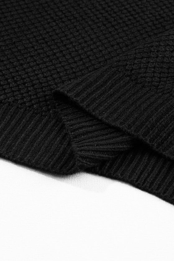 PACK2724435-P2-1, Black Turtleneck Textured Short Sleeve Sweater