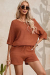 PACK275068-P5014-1, Gold Flame Loose Top and Drawstring Shorts Knit Set