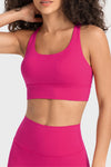 PACK264648-P6-1, Rose Red Solid Strappy Back U Neck Sports Bra