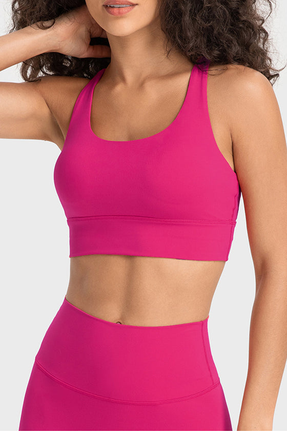 PACK264648-P6-1, Rose Red Solid Strappy Back U Neck Sports Bra