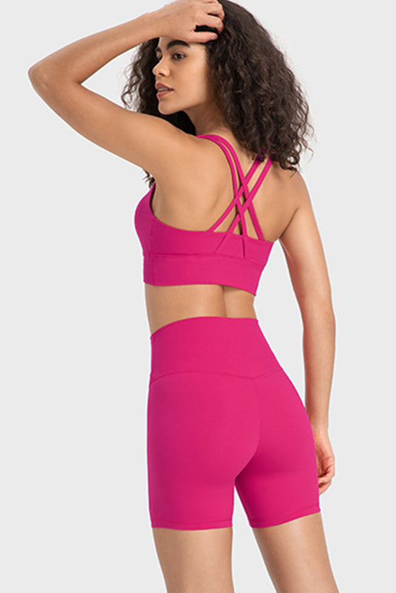 PACK264648-P6-1, Rose Red Solid Strappy Back U Neck Sports Bra