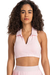 PACK264651-P1010-1, Light Pink Solid Color Turn Down Collar V Neck Sports Bra