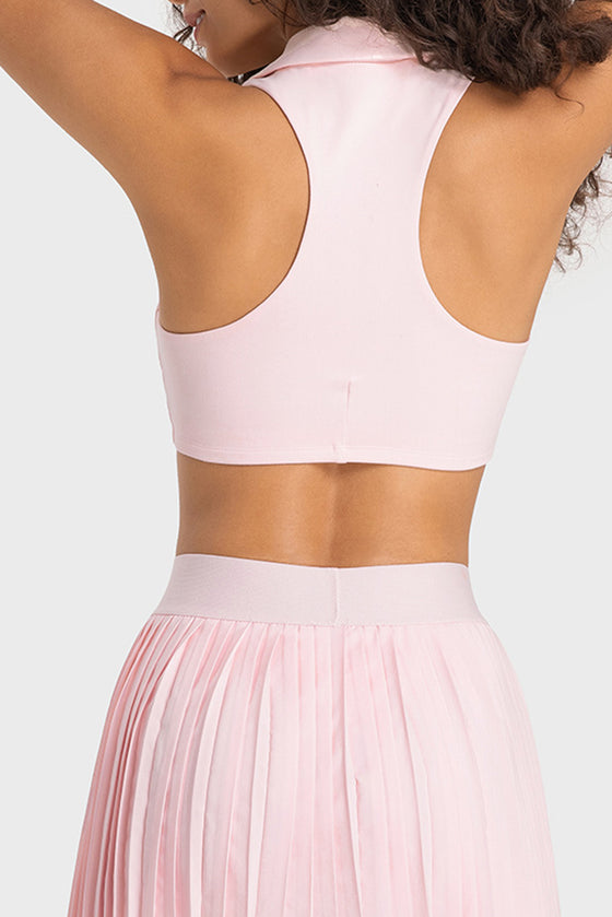 PACK264651-P1010-1, Light Pink Solid Color Turn Down Collar V Neck Sports Bra