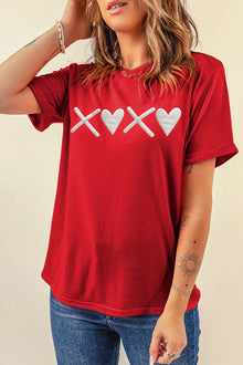  PACK25224927-103-1, Red XOXO Heart Shaped Print O Neck Casual T Shirt