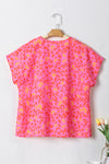 PACK25126630-P1020-1, Pink Leopard V Neck Short Sleeve Blouse