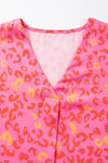 PACK25126630-P1020-1, Pink Leopard V Neck Short Sleeve Blouse