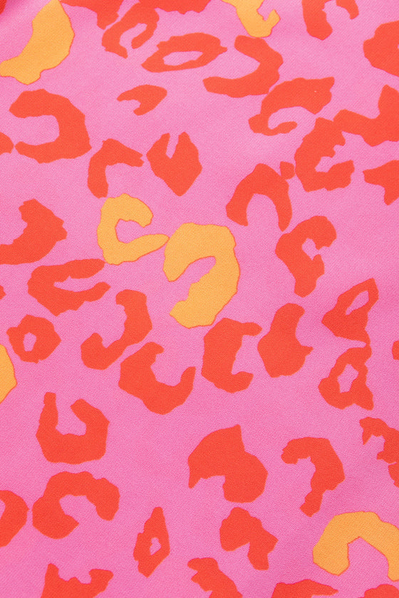 PACK25126630-P1020-1, Pink Leopard V Neck Short Sleeve Blouse