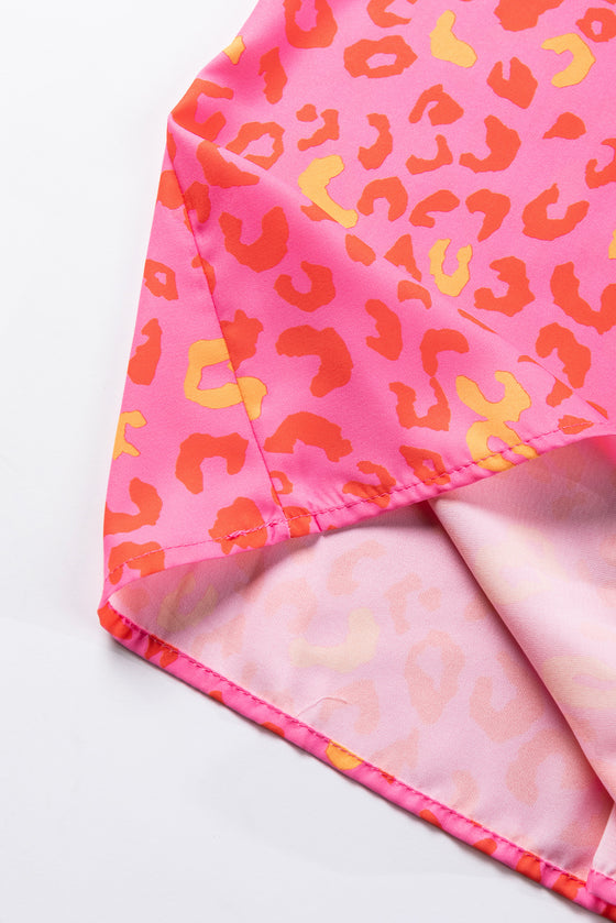 PACK25126630-P1020-1, Pink Leopard V Neck Short Sleeve Blouse