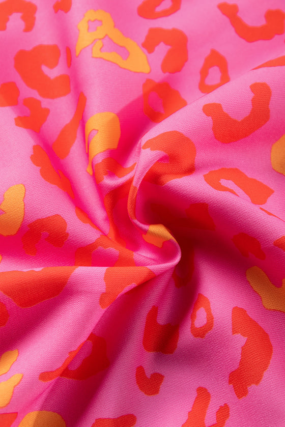 PACK25126630-P1020-1, Pink Leopard V Neck Short Sleeve Blouse