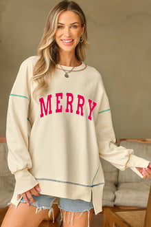  PACK25317249-P101-1, White MERRY Contrast Exposed Seam Oversized Sweatshirt
