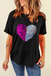 PACK25224250-2-1, Black Valentine Two Tone Sequined Heart Shaped Graphic T Shirt
